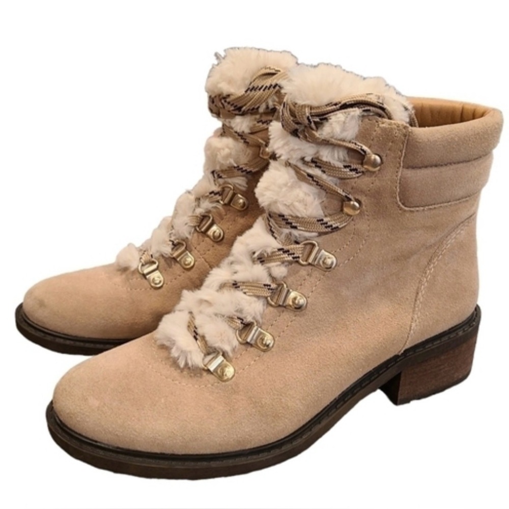 Sam Edelman Suede Lace-up Boots with Faux Fur Detail, Size 7